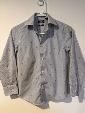 Chaps Boys Long-Sleeve Check Dress Shirt in White and Black Size Small 8